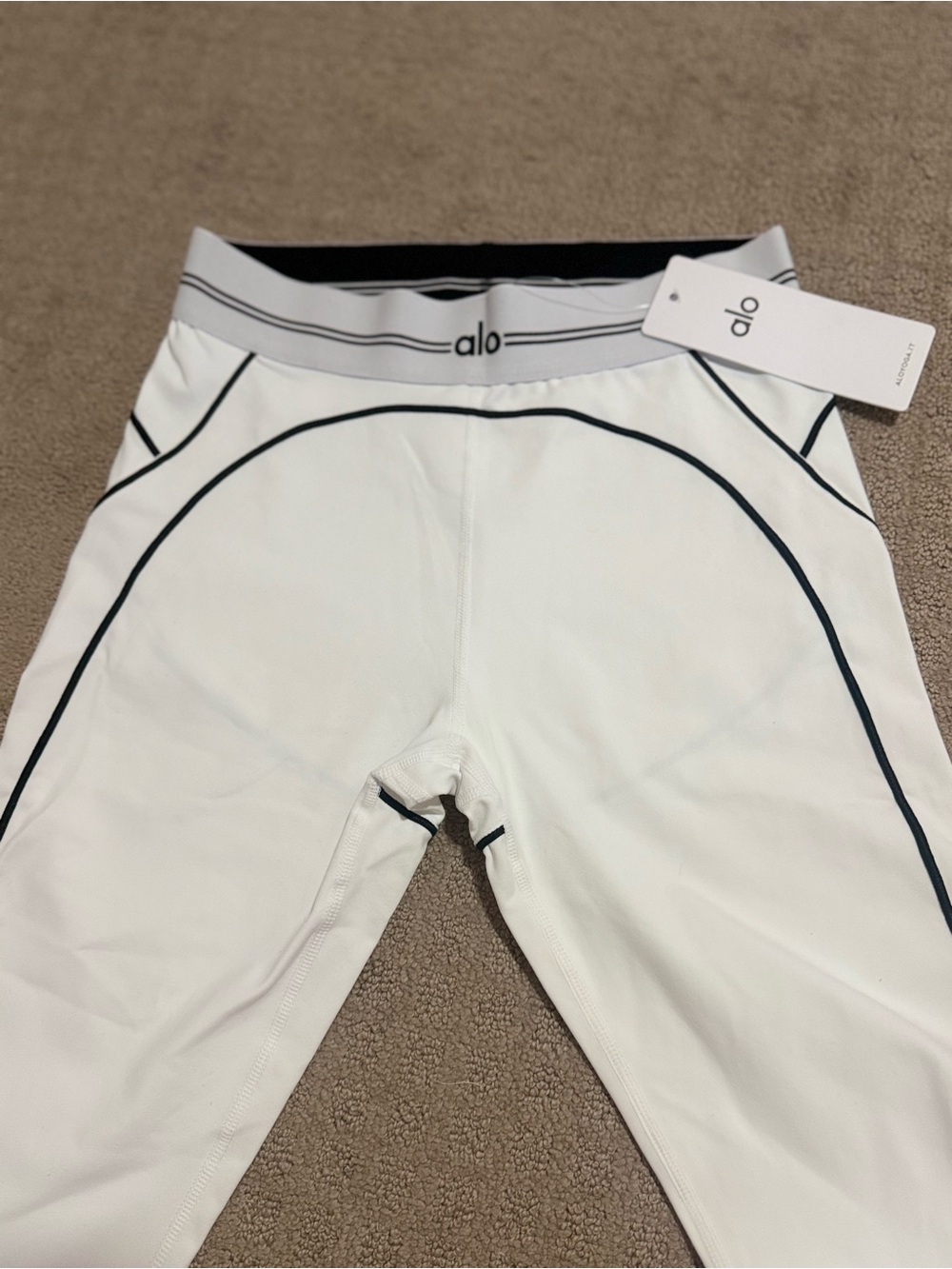 ALO Yoga White Leggings with Black Piping